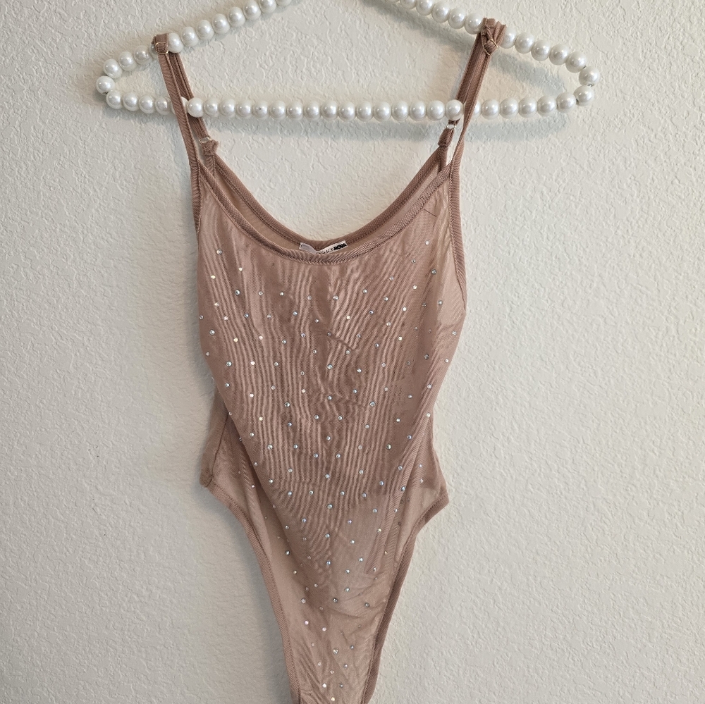 Nude Bodysuit With Rhinestones Fashion Nova